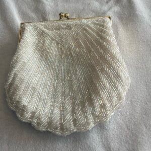 Elegant White Beaded Clutch